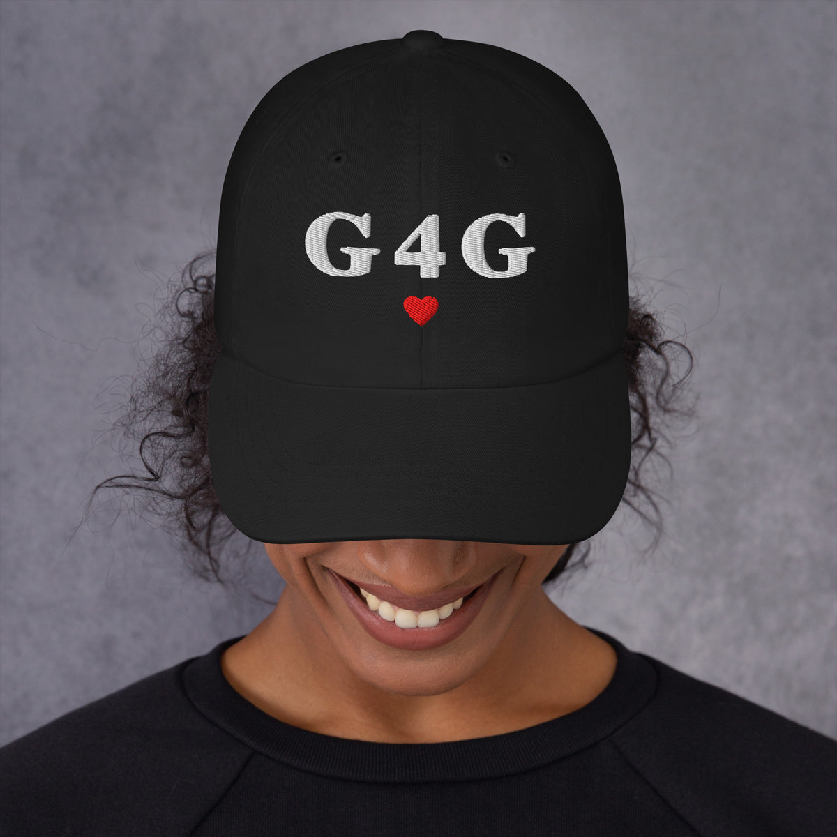 G4G Dad Hat in Black — front view, product mockup
