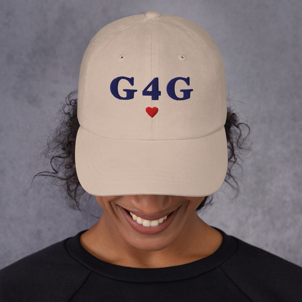 G4G Dad Hat in Stone — front view, product mockup