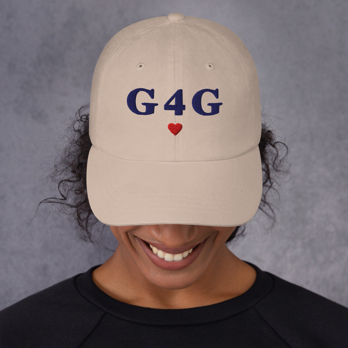 G4G Dad Hat in Stone — front view, product mockup