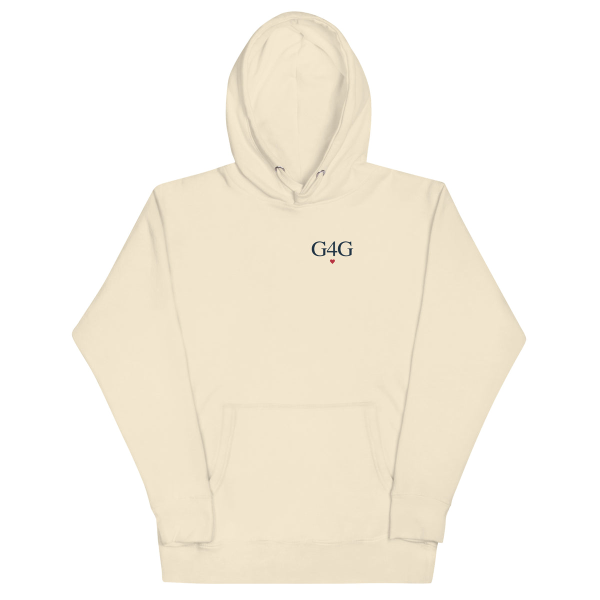 G4G Heart Hoodie in Bone — front view, product mockup