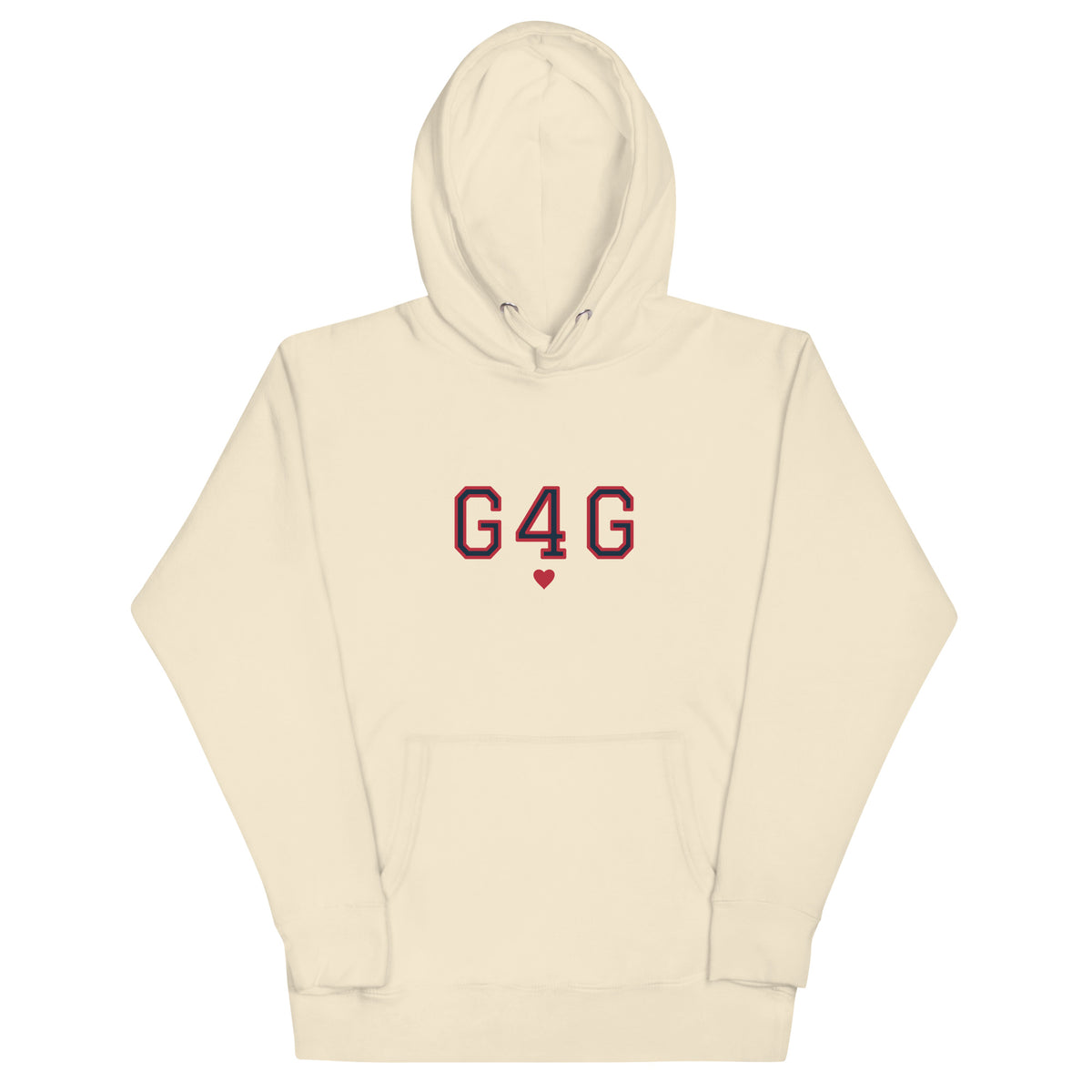G4G Varsity Hoodie in Bone — front view, product mockup