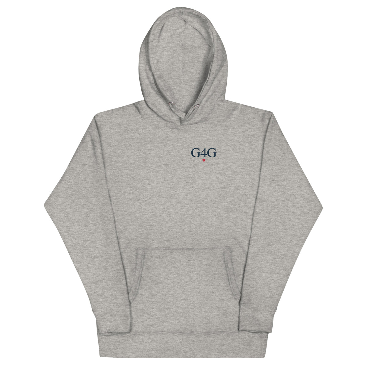G4G Heart Hoodie in Carbon Grey — front view, product mockup