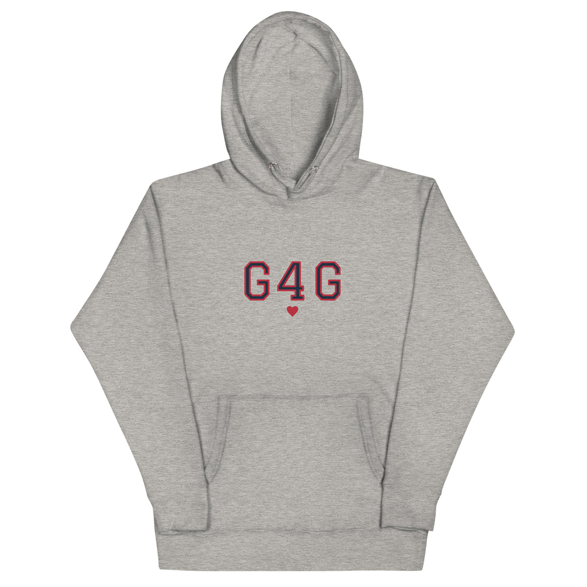 G4G Varsity Hoodie in Carbon Grey — front view, product mockup