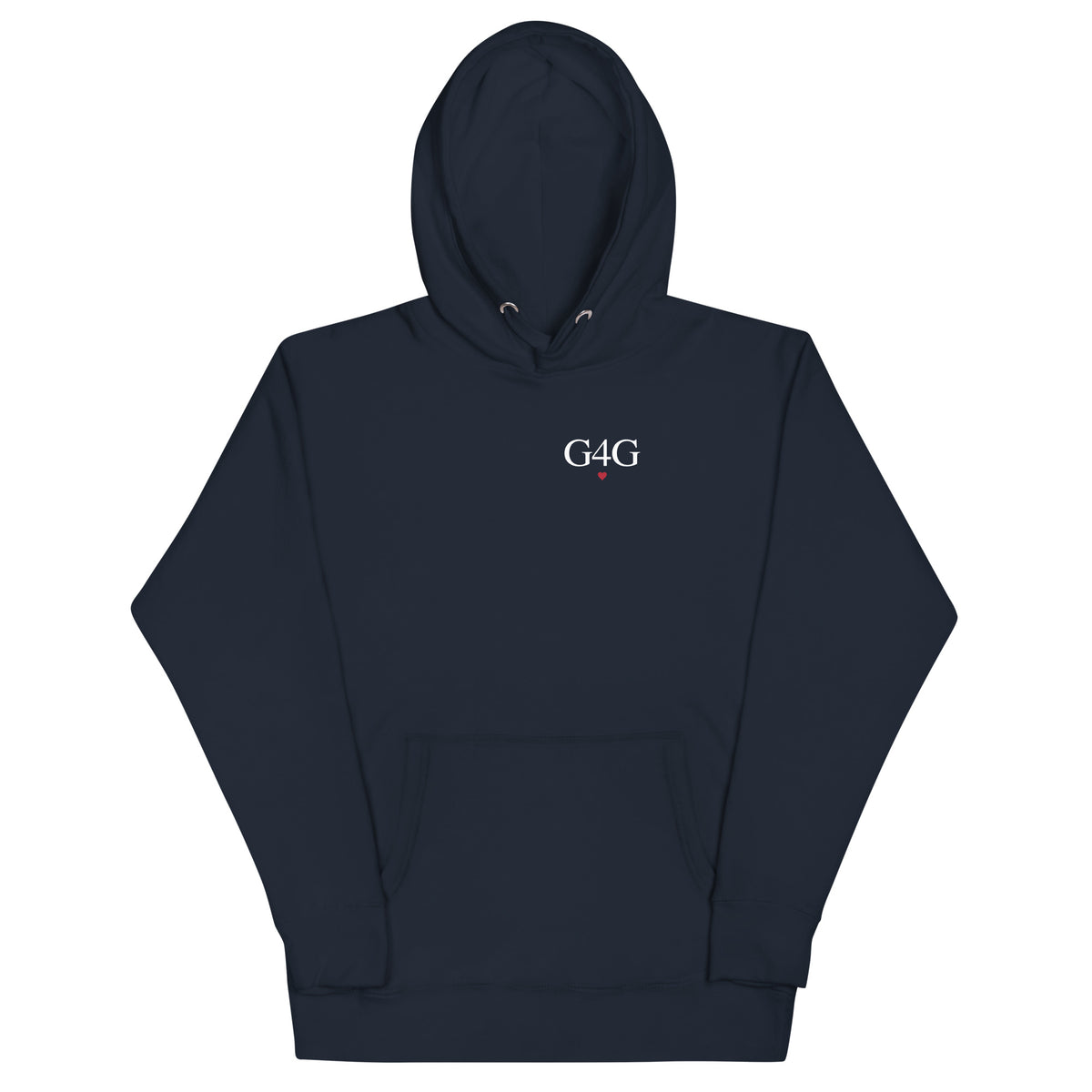 G4G Heart Hoodie in Navy Blazer — front view, product mockup