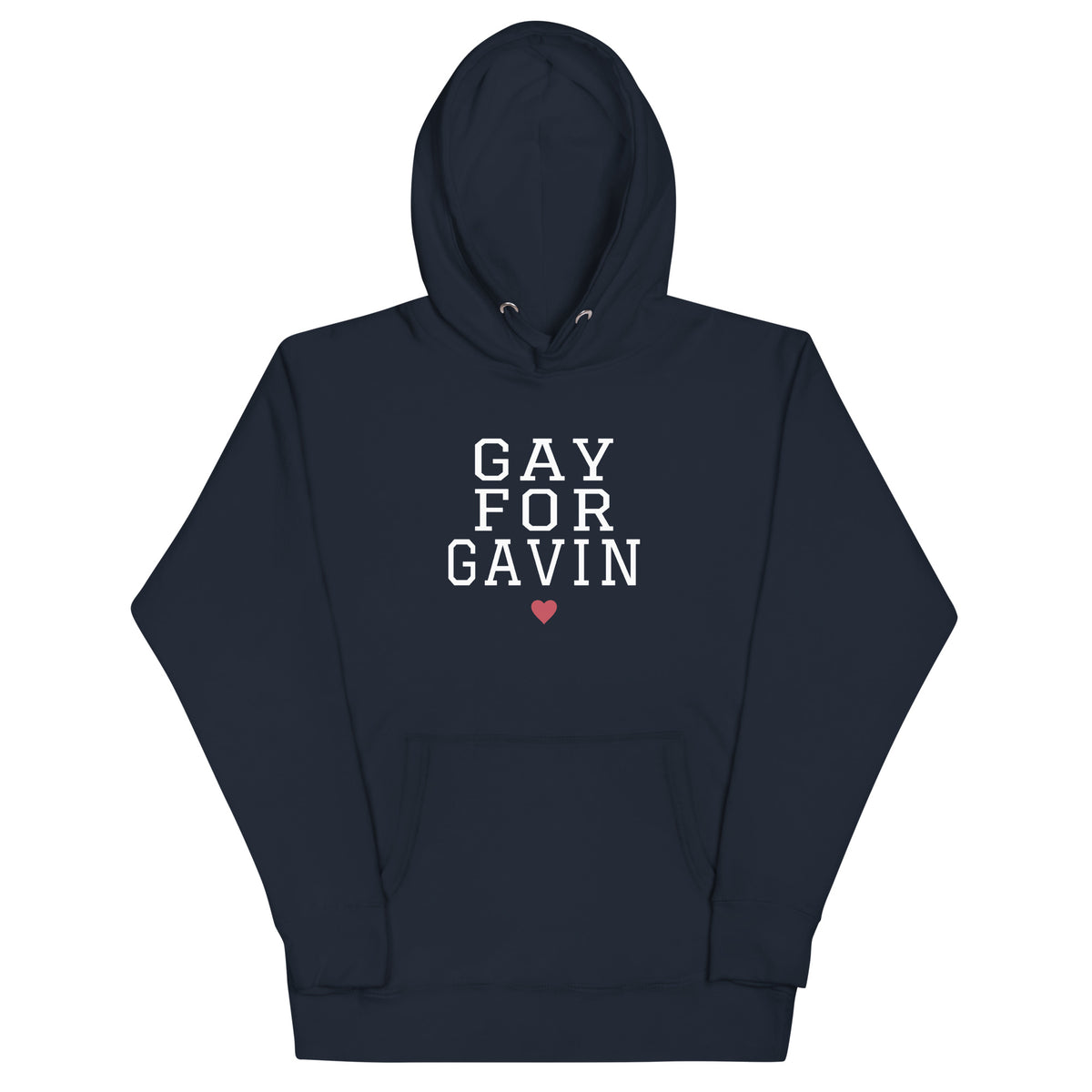 Gay for Gavin Hoodie in Navy Blazer — front view, product mockup