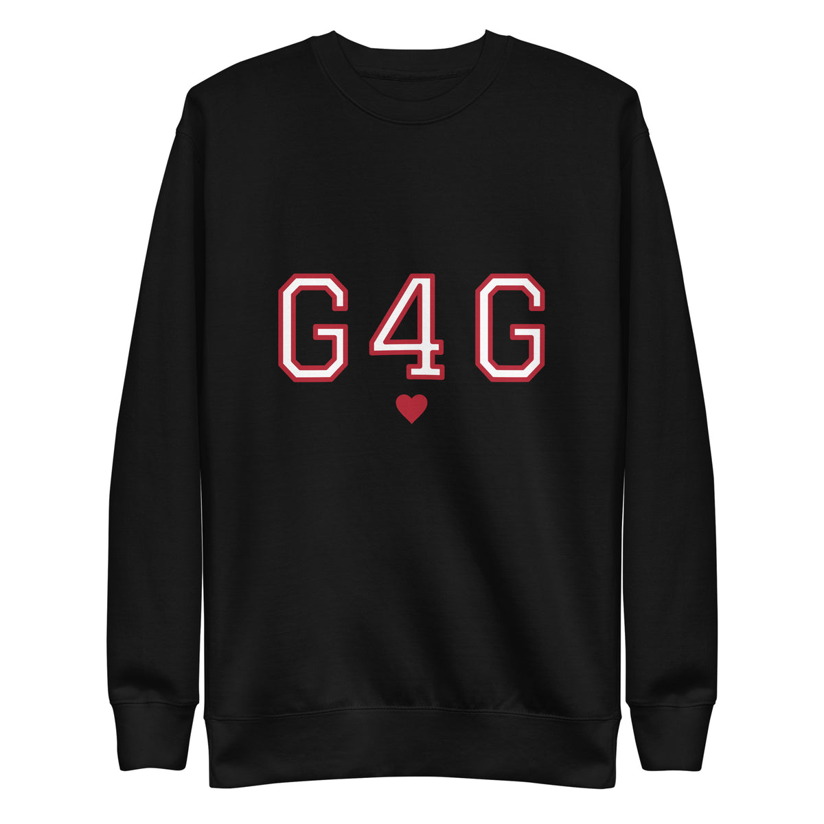 G4G Varsity Crewneck in Black — front view, product mockup