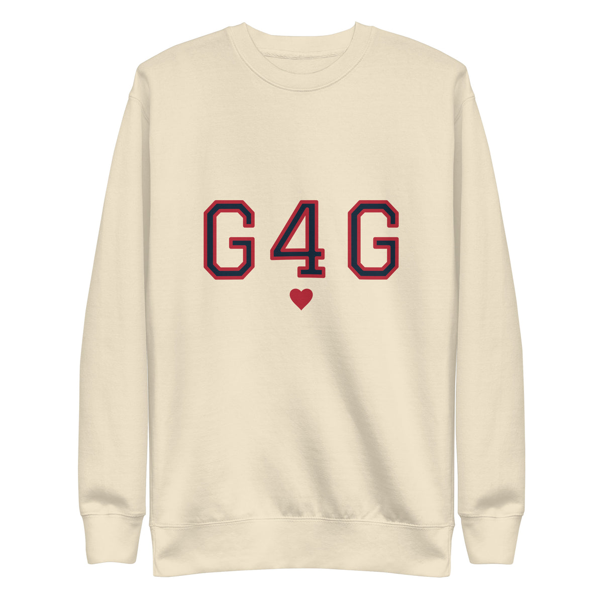 G4G Varsity Crewneck in Bone — front view, product mockup
