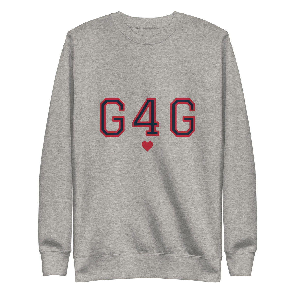 G4G Varsity Crewneck in Carbon Grey — front view, product mockup