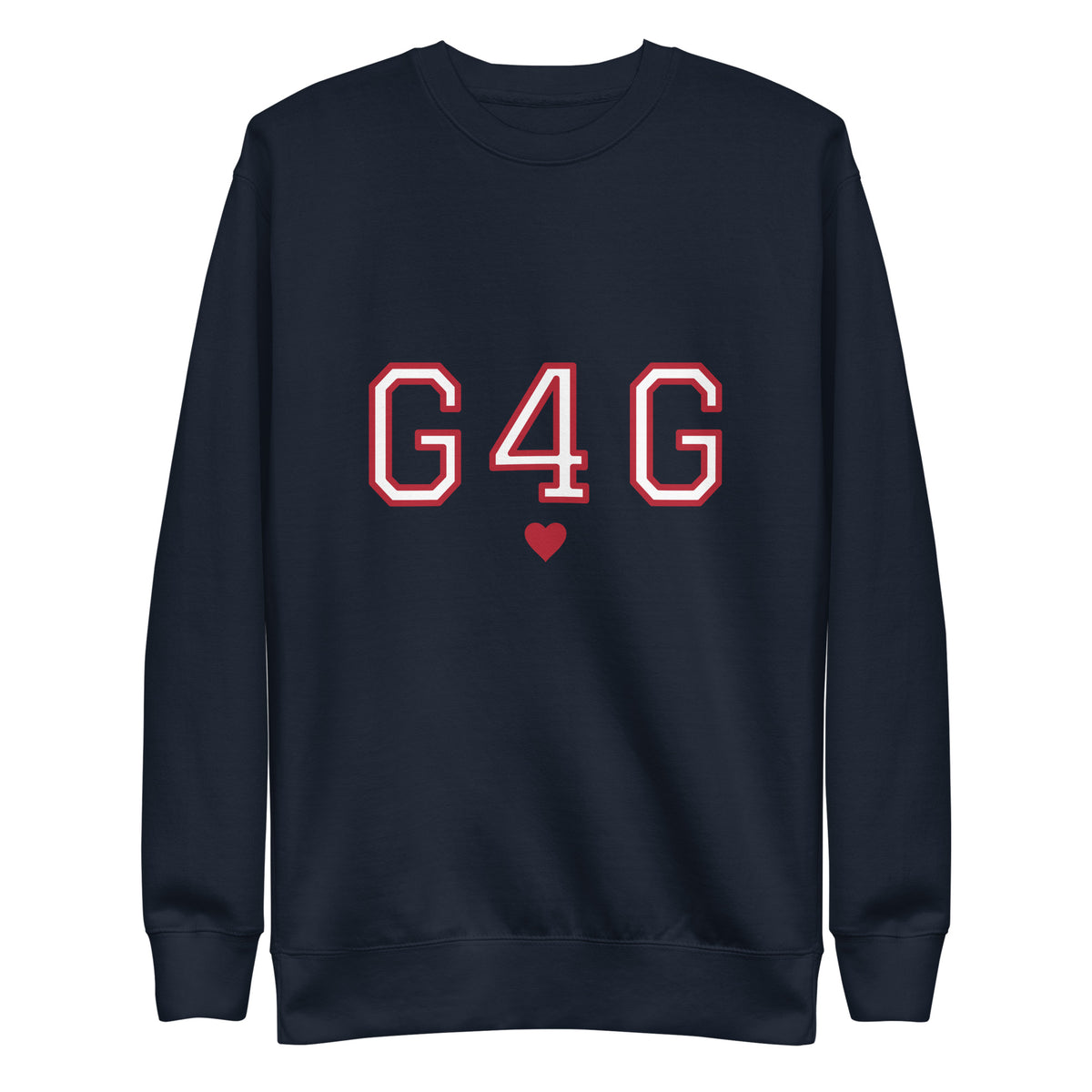 G4G Varsity Crewneck in Navy Blazer — front view, product mockup