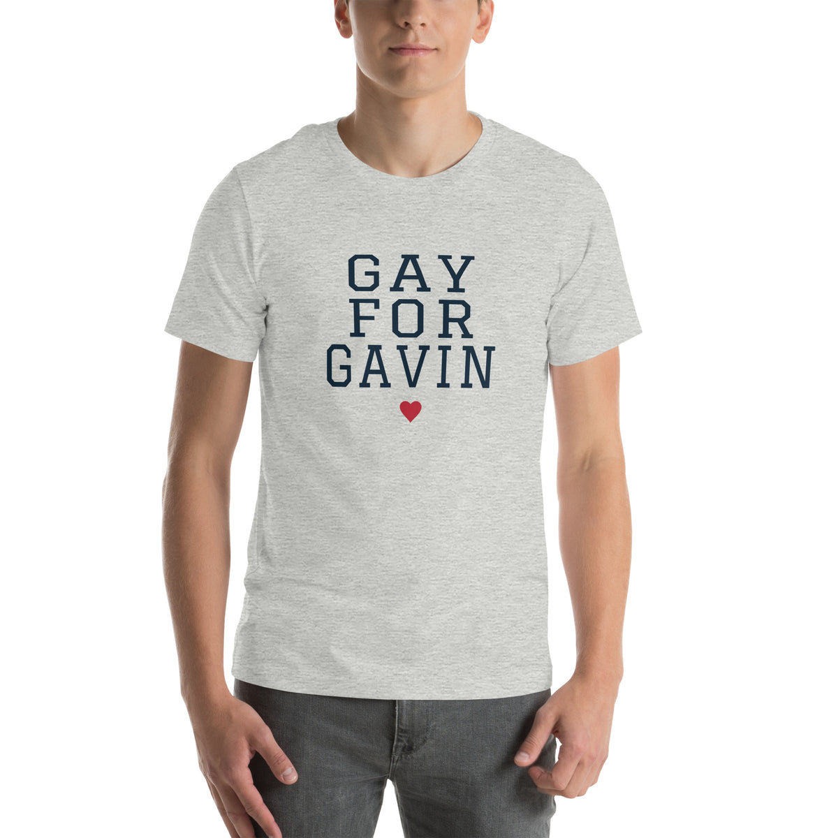 Gay for Gavin Stacked Tee in Athletic Heather — front view, product mockup