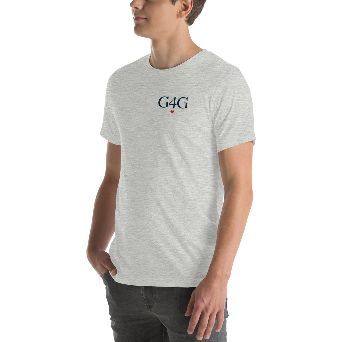 G4G Classic Tee in Athletic Heather — left front view, product mockup