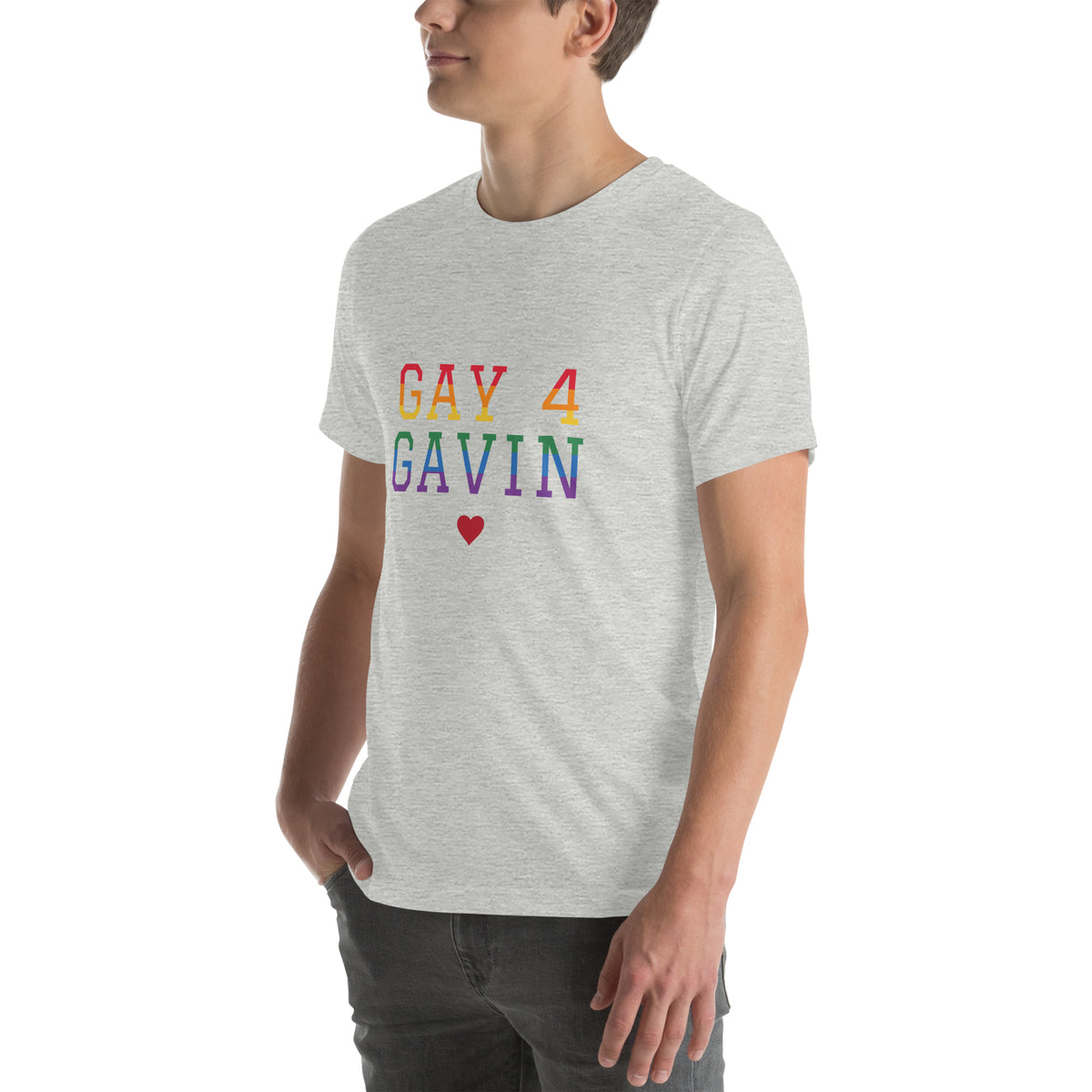 Rainbow Varsity Tee in Athletic Heather — left front view, product mockup