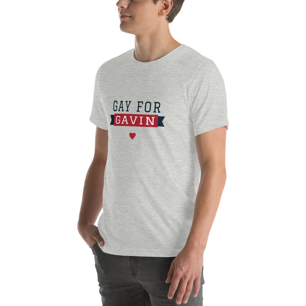 Gay for Gavin Ribbon Tee in Athletic Heather — left front view, product mockup