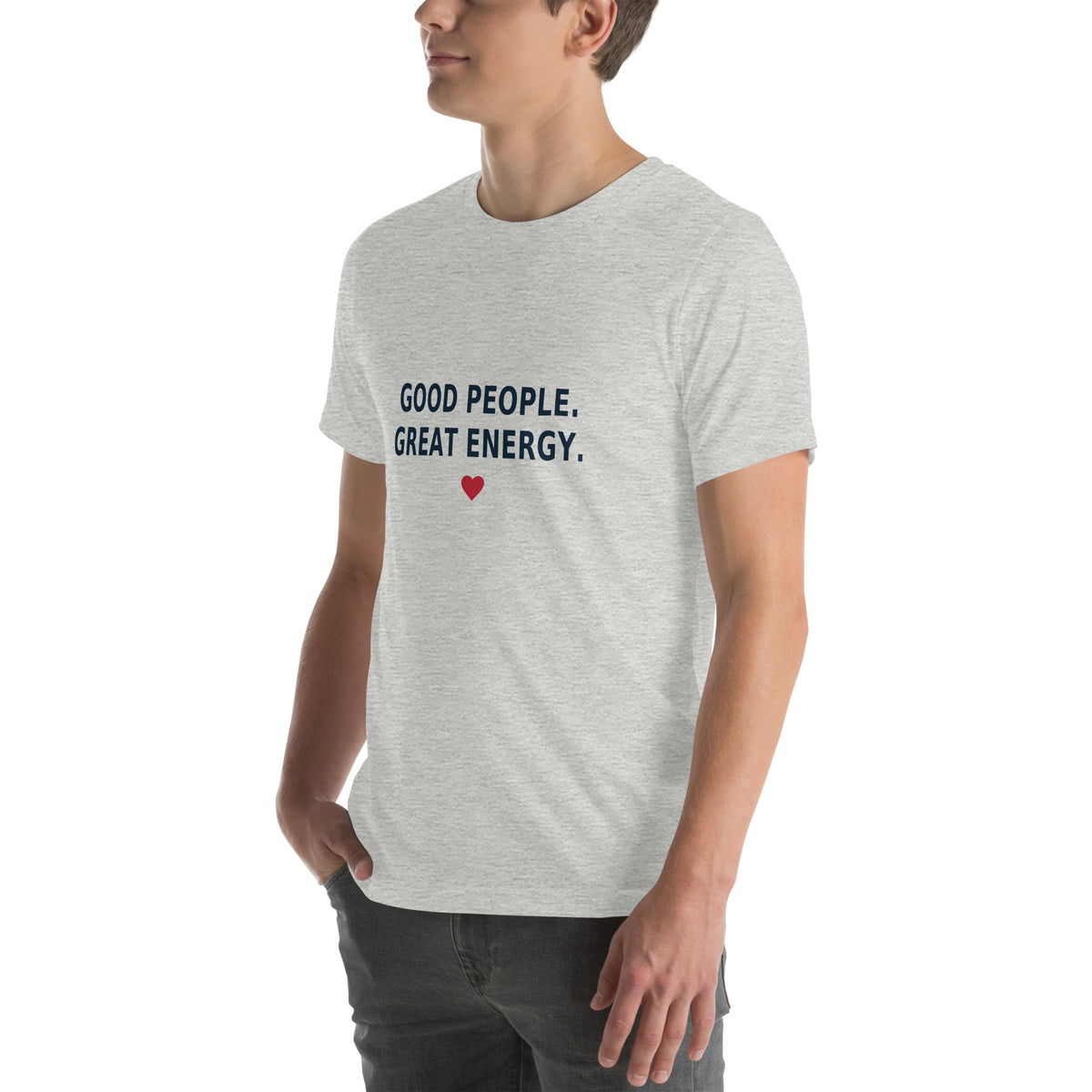 Good People Tee in Athletic Heather — left front view, product mockup