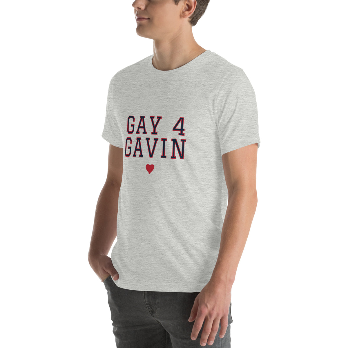 Gay 4 Gavin Varsity Tee in Athletic Heather — left front view, product mockup