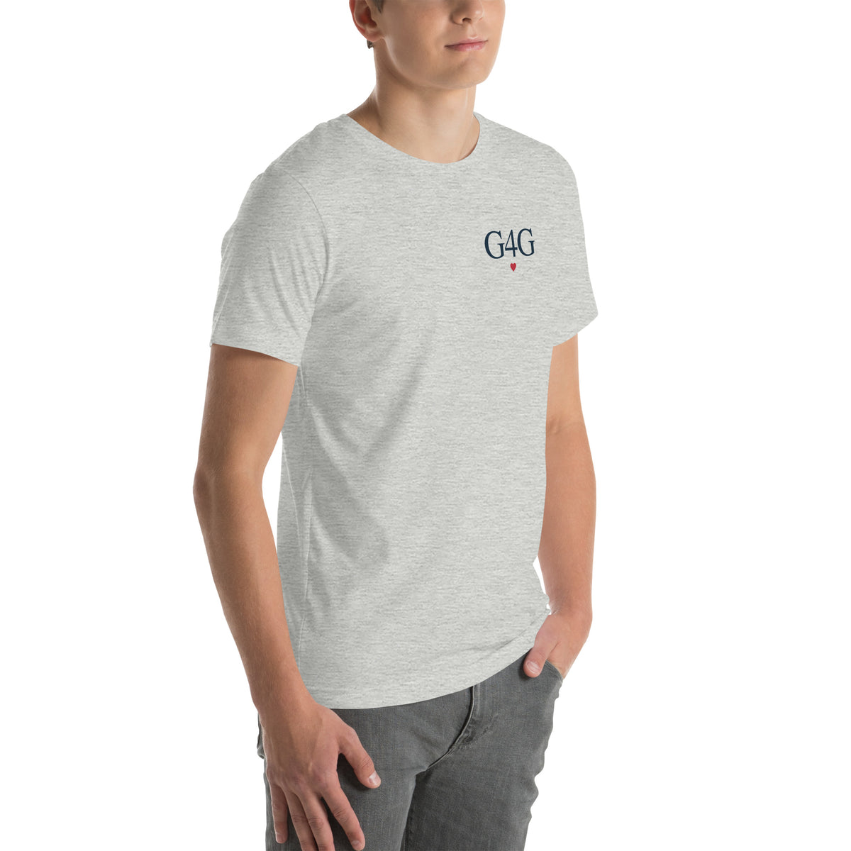 G4G Classic Tee in Athletic Heather — right front view, product mockup