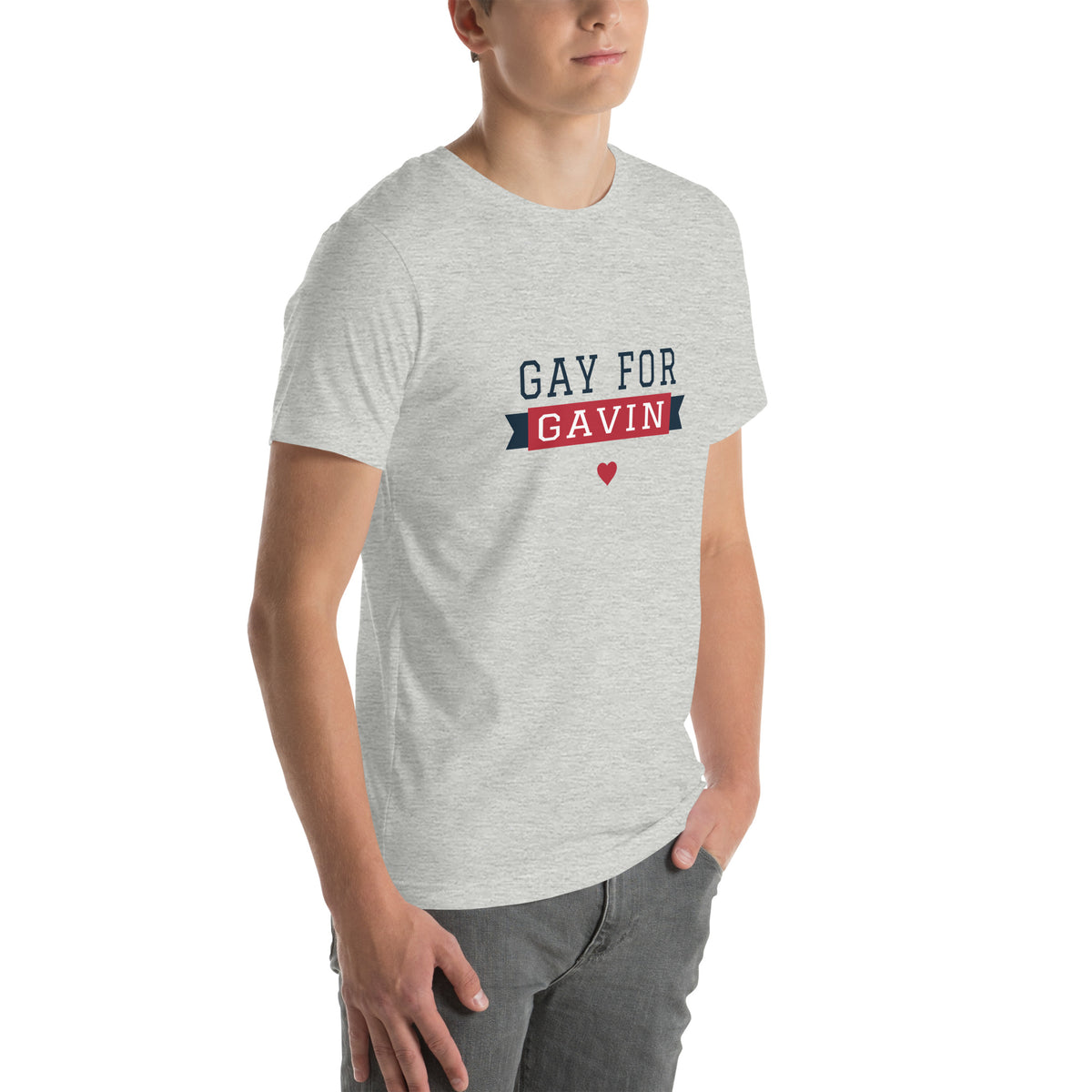 Gay for Gavin Ribbon Tee in Athletic Heather — right front view, product mockup