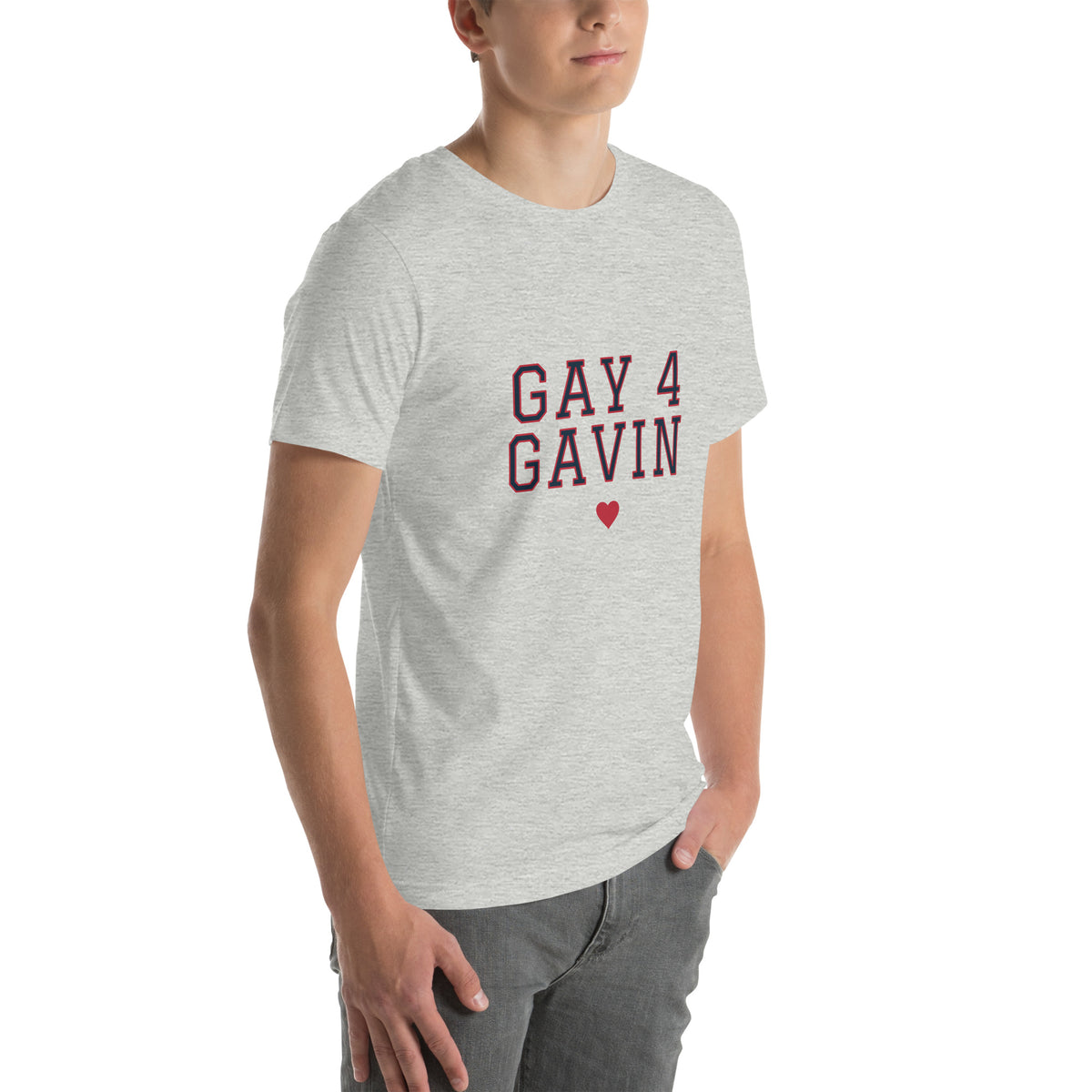 Gay 4 Gavin Varsity Tee in Athletic Heather — right front view, product mockup