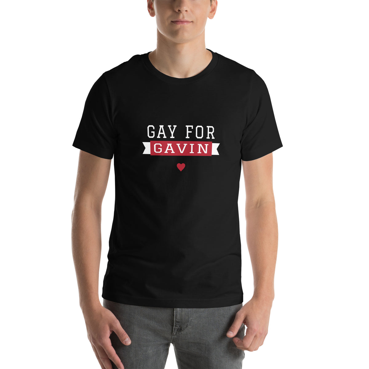 Gay for Gavin Ribbon Tee in Black — front view, product mockup