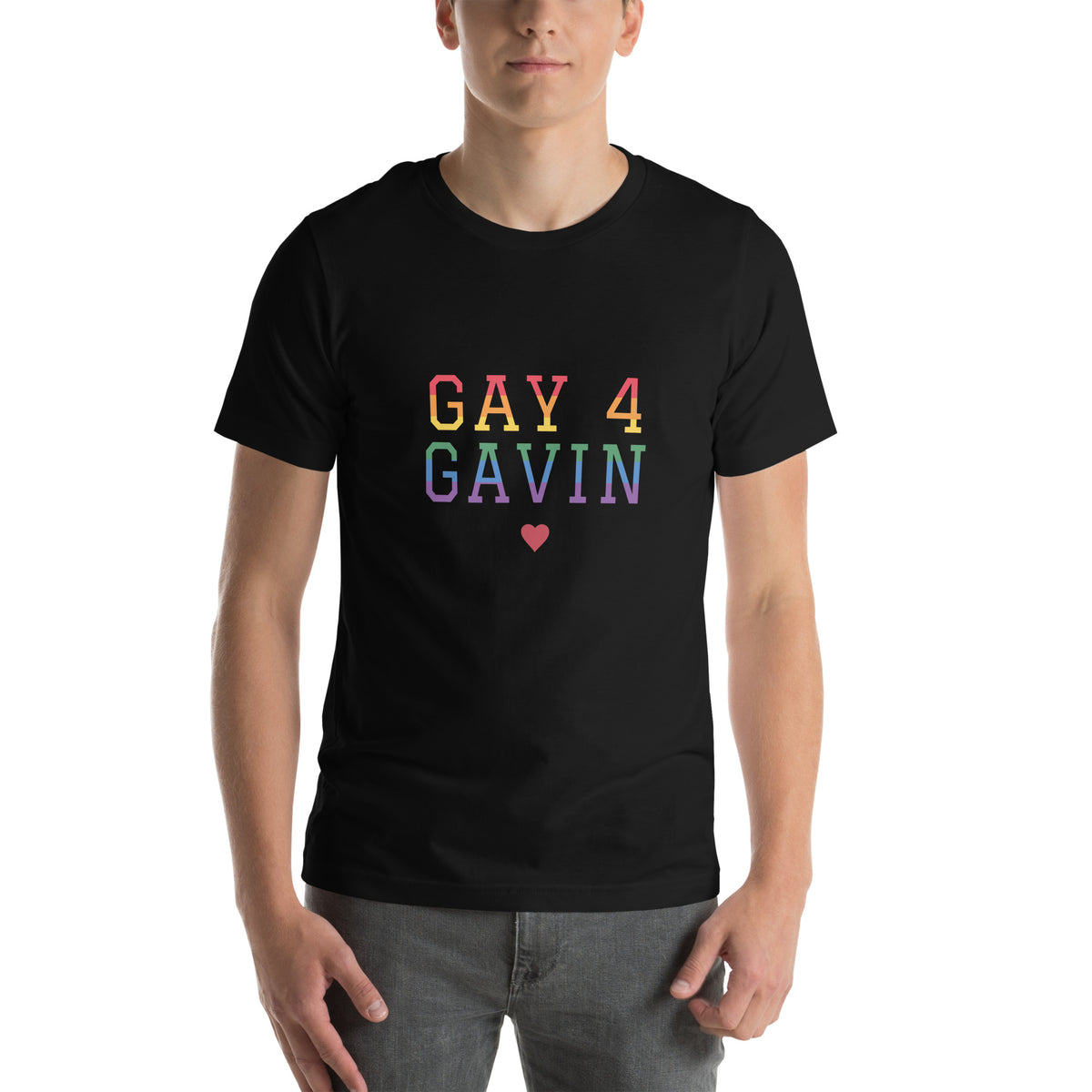 Rainbow Varsity Tee in Black — front view, product mockup