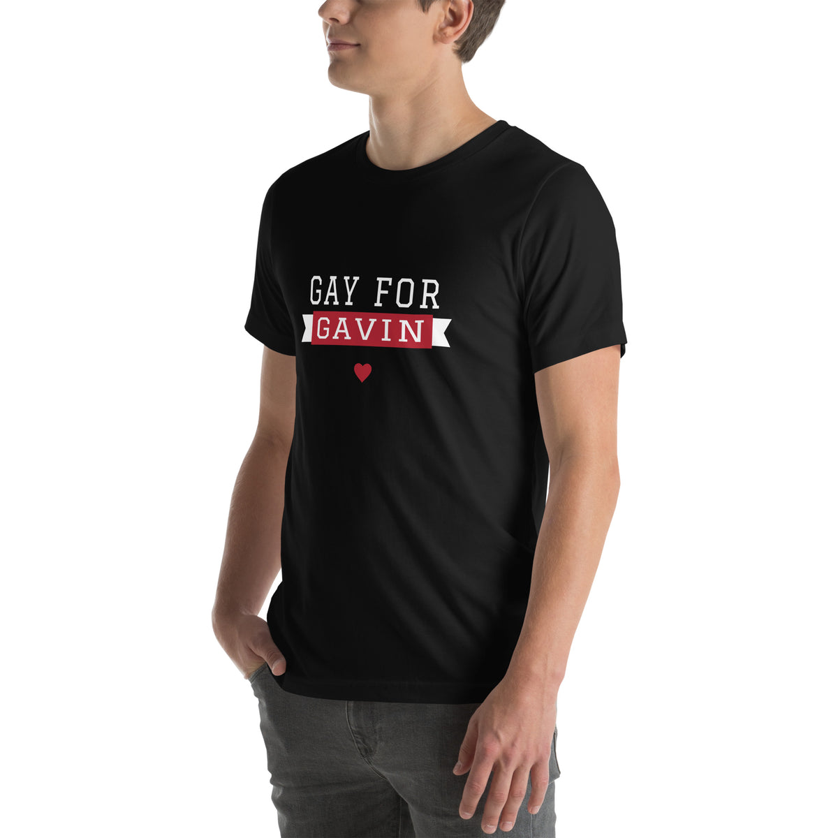 Gay for Gavin Ribbon Tee in Black — left front view, product mockup