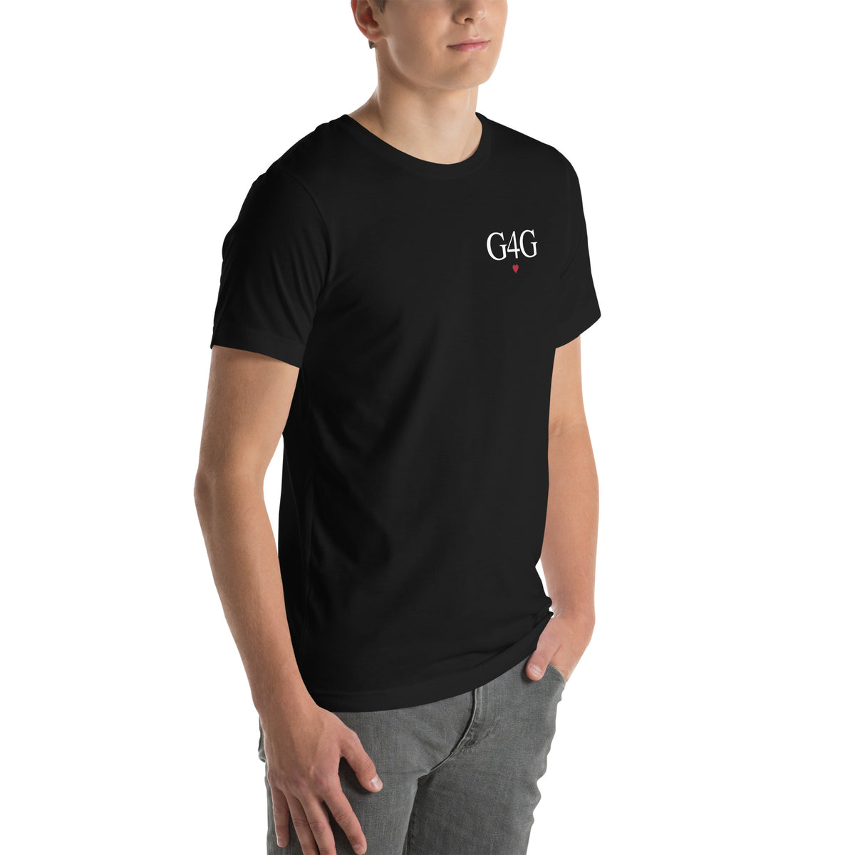 G4G Classic Tee in Black — right front view, product mockup