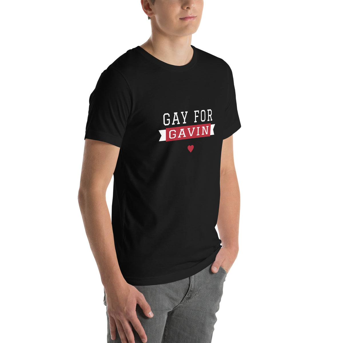 Gay for Gavin Ribbon Tee in Black — right front view, product mockup