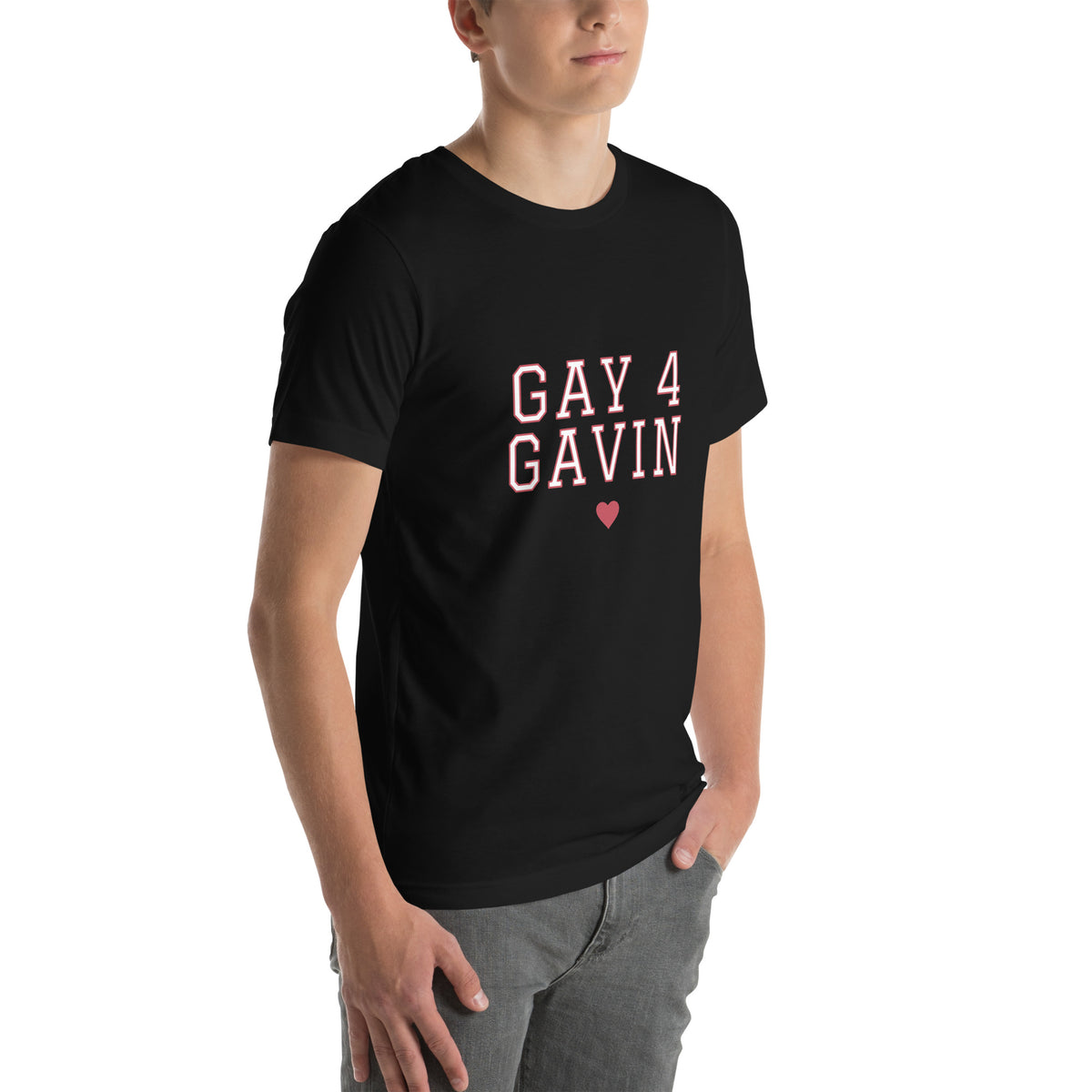 Gay 4 Gavin Varsity Tee in Black — right front view, product mockup