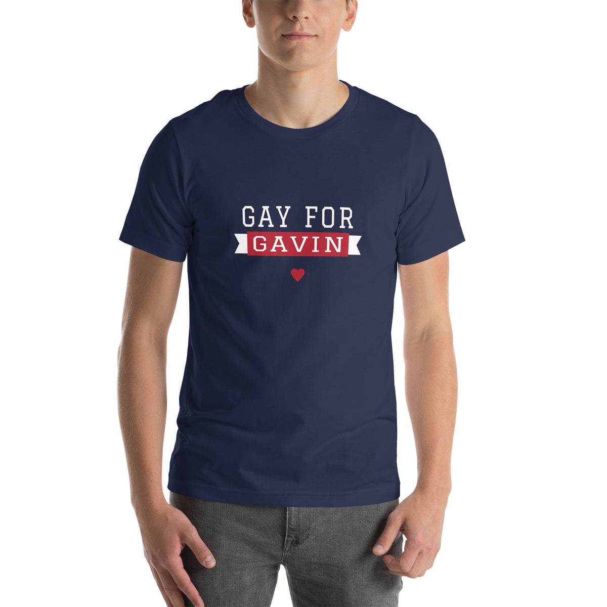 Gay for Gavin Ribbon Tee in Navy — front view, product mockup