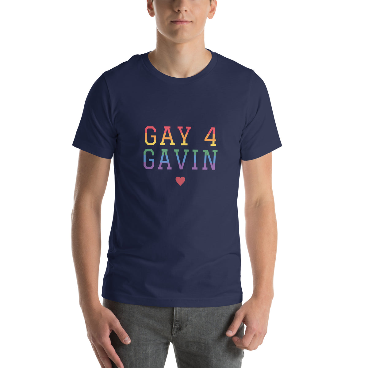 Rainbow Varsity Tee in Navy — front view, product mockup