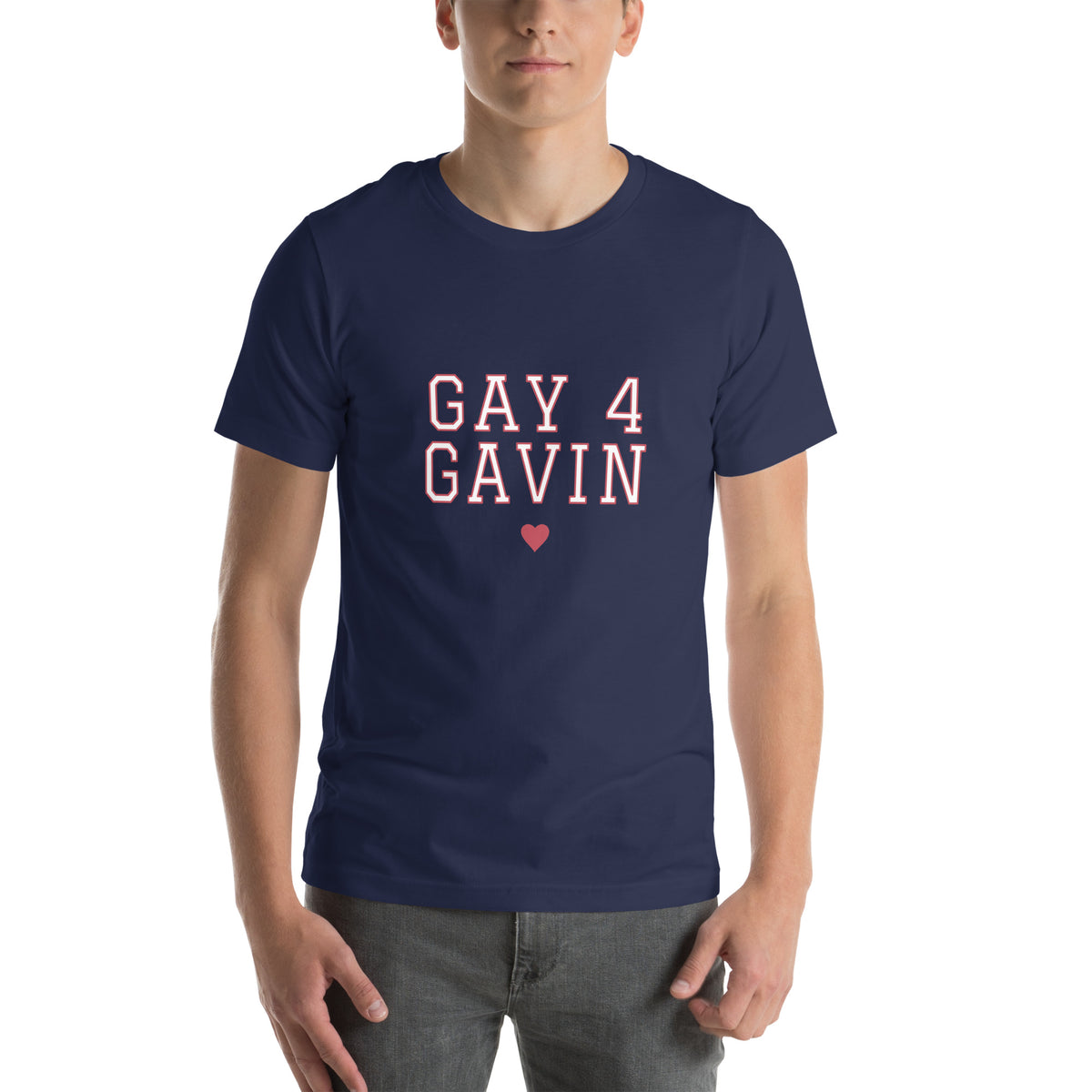 Gay 4 Gavin Varsity Tee in Navy — front view, product mockup