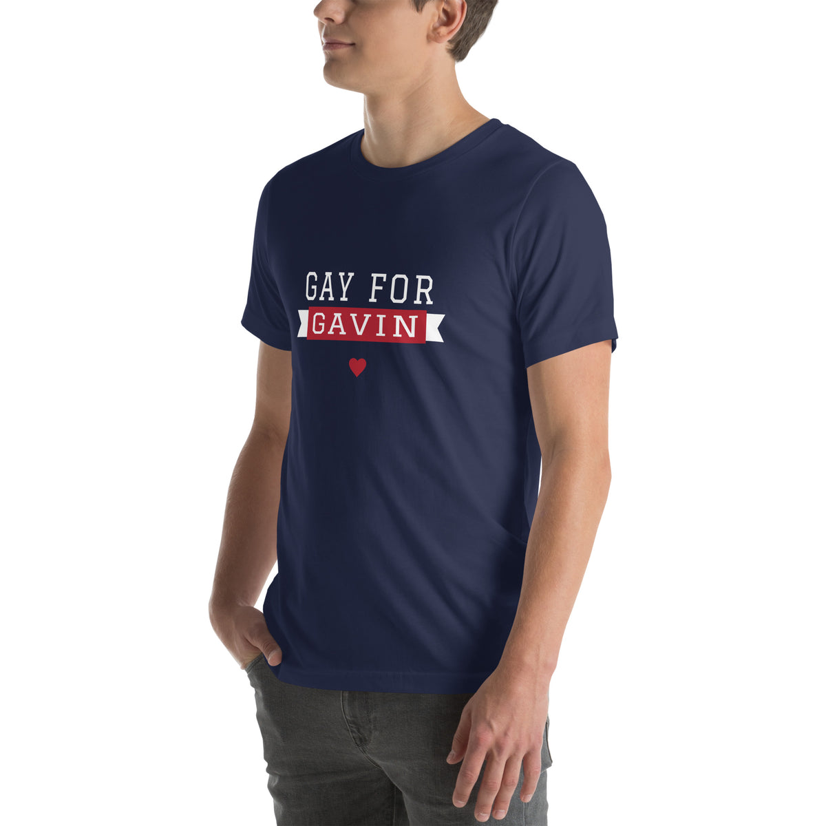 Gay for Gavin Ribbon Tee in Navy — left front view, product mockup