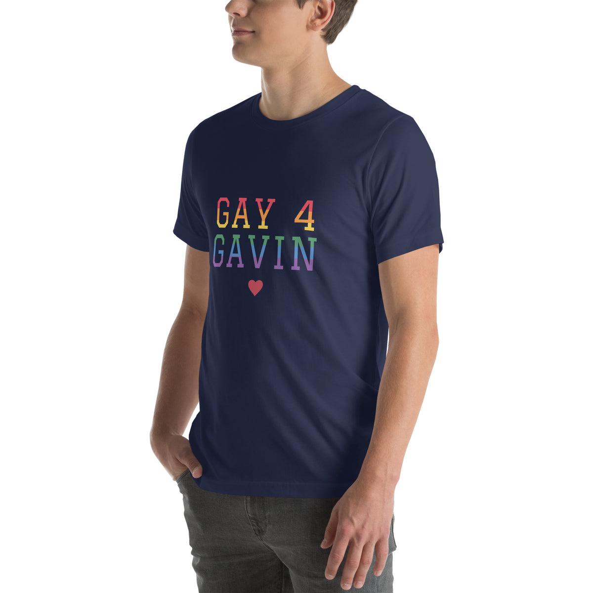 Rainbow Varsity Tee in Navy — left front view, product mockup