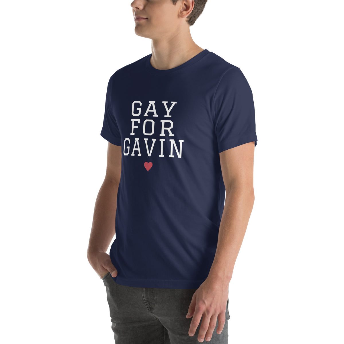 Gay for Gavin Stacked Tee in Navy — left front view, product mockup