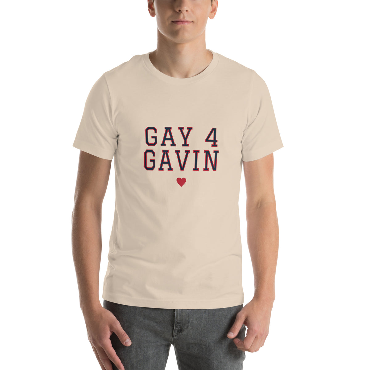 Gay 4 Gavin Varsity Tee in Soft Cream — front view, product mockup