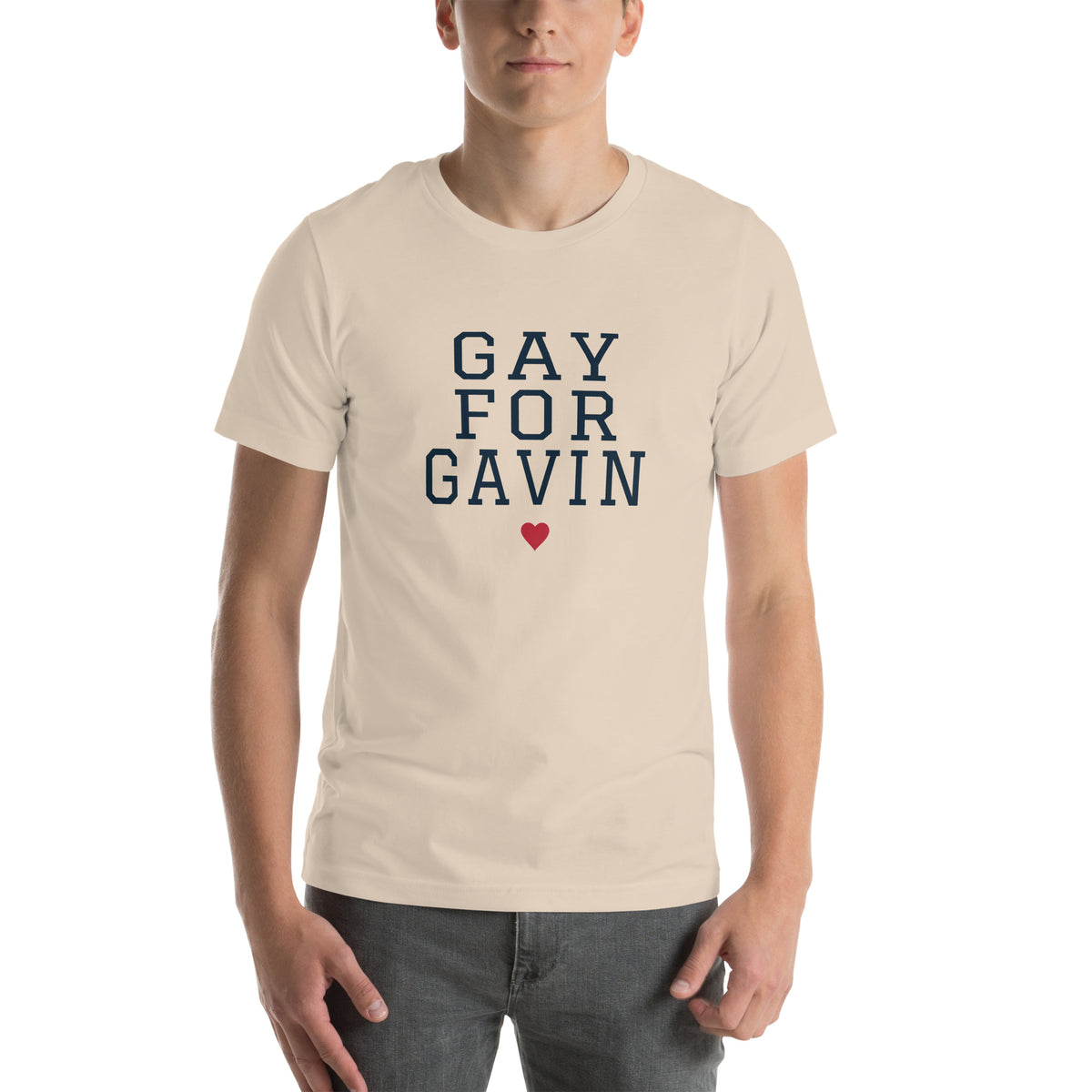 Gay for Gavin Stacked Tee in Soft Cream — front view, product mockup
