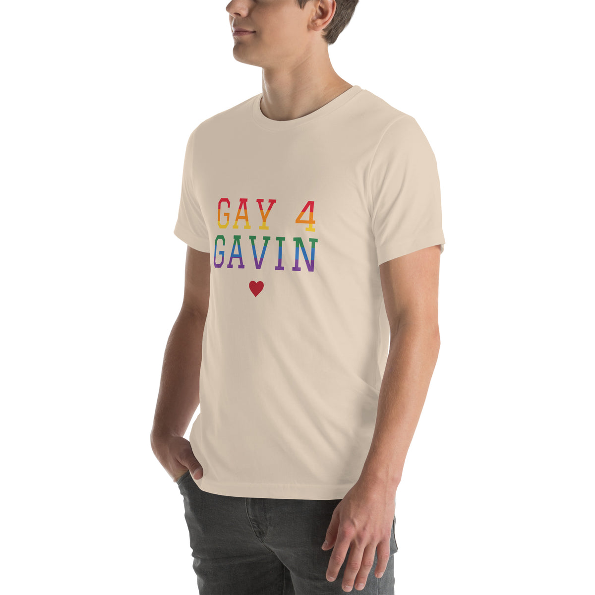 Rainbow Varsity Tee in Soft Cream — left front view, product mockup