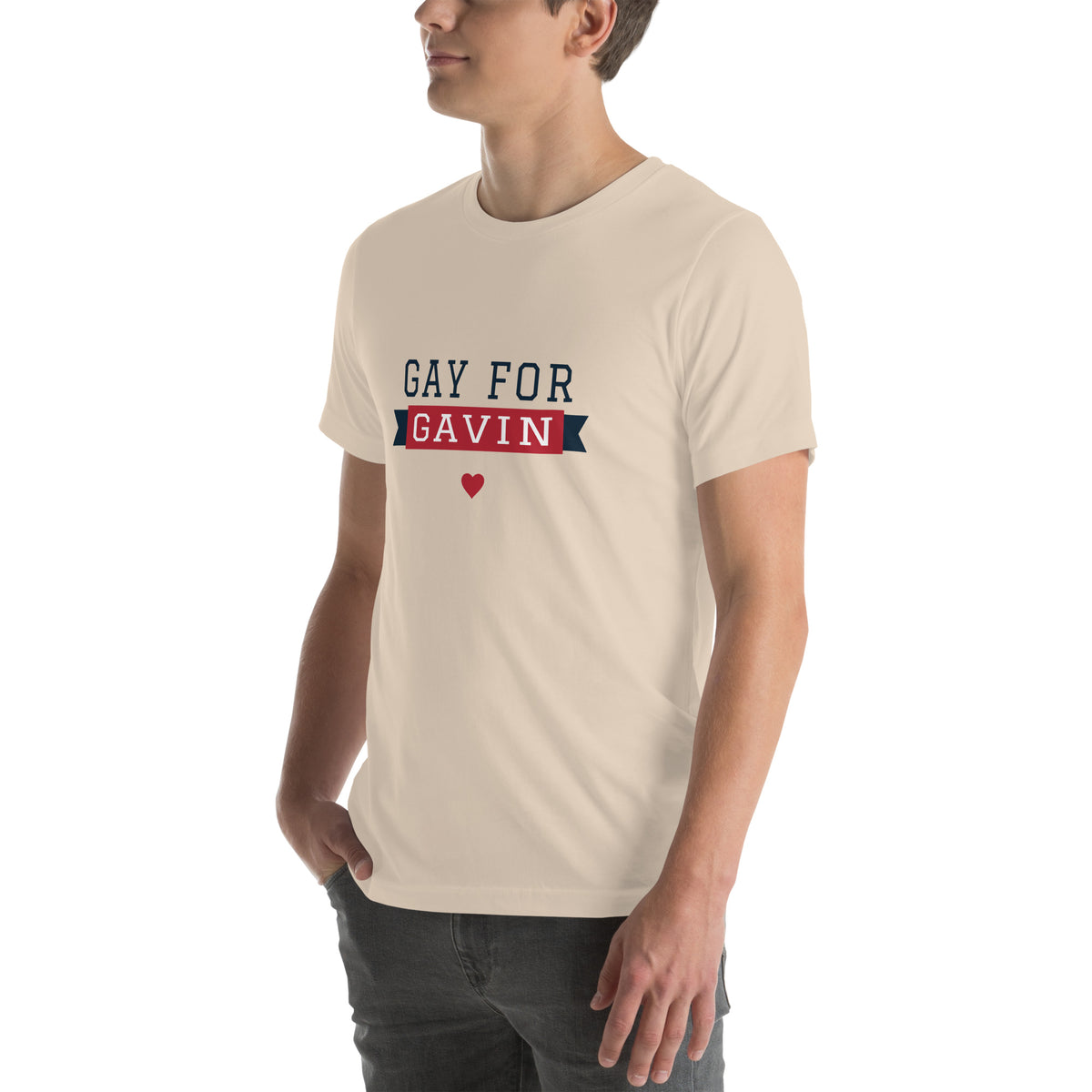 Gay for Gavin Ribbon Tee in Soft Cream — left front view, product mockup