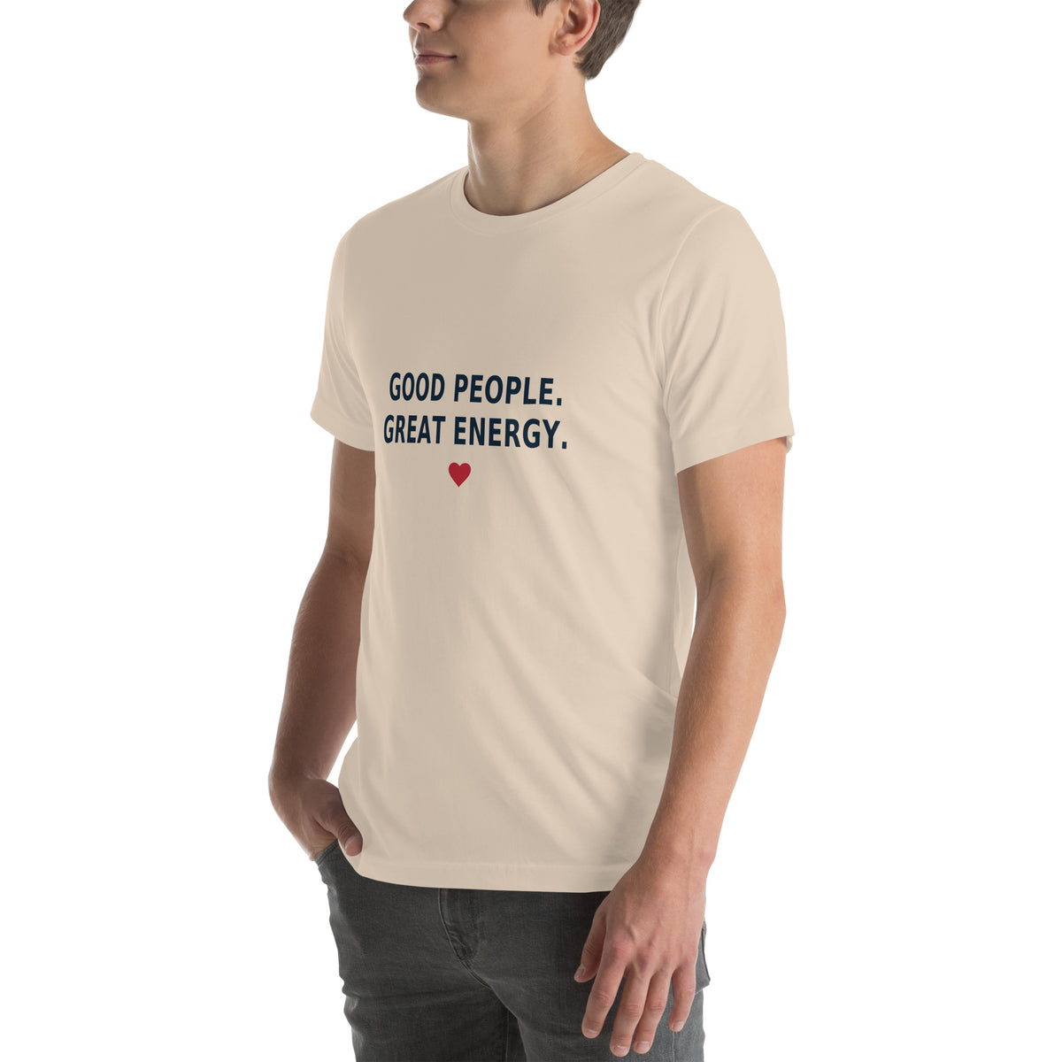 Good People Tee in Soft Cream — left front view, product mockup