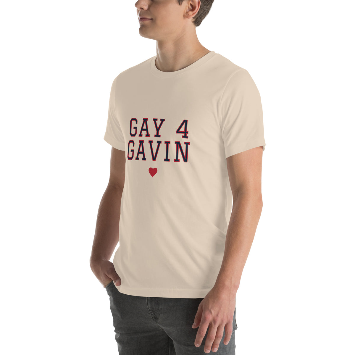 Gay 4 Gavin Varsity Tee in Soft Cream — left front view, product mockup