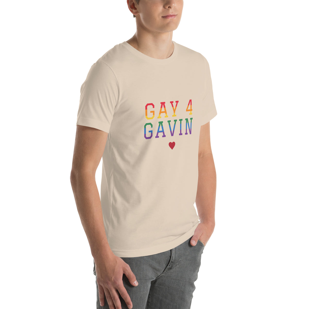 Rainbow Varsity Tee in Soft Cream — right front view, product mockup