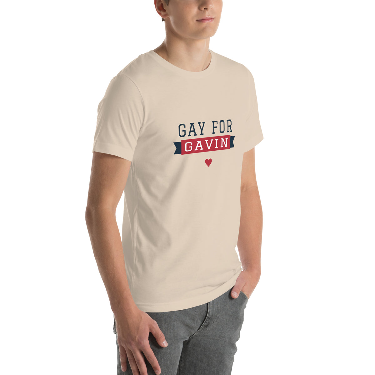 Gay for Gavin Ribbon Tee in Soft Cream — right front view, product mockup
