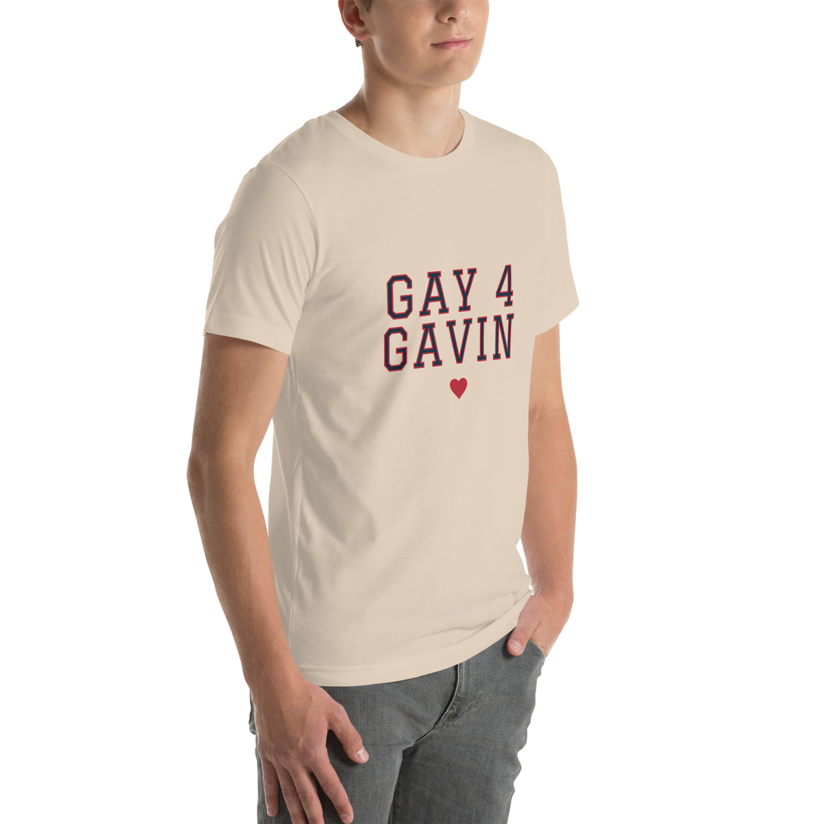 Gay 4 Gavin Varsity Tee in Soft Cream — right front view, product mockup