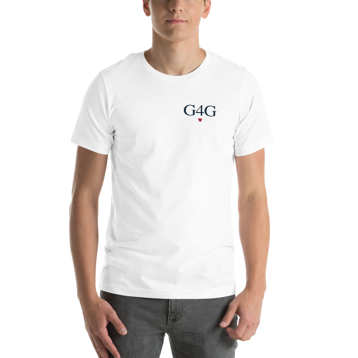G4G Classic Tee in White — front view, product mockup
