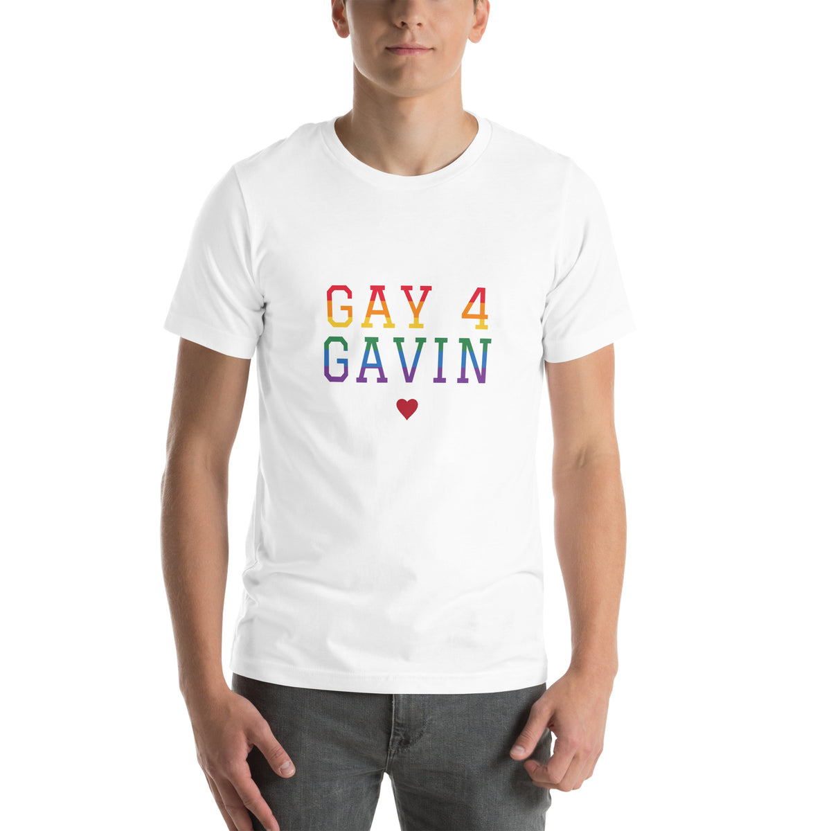 Rainbow Varsity Tee in White — front view, product mockup