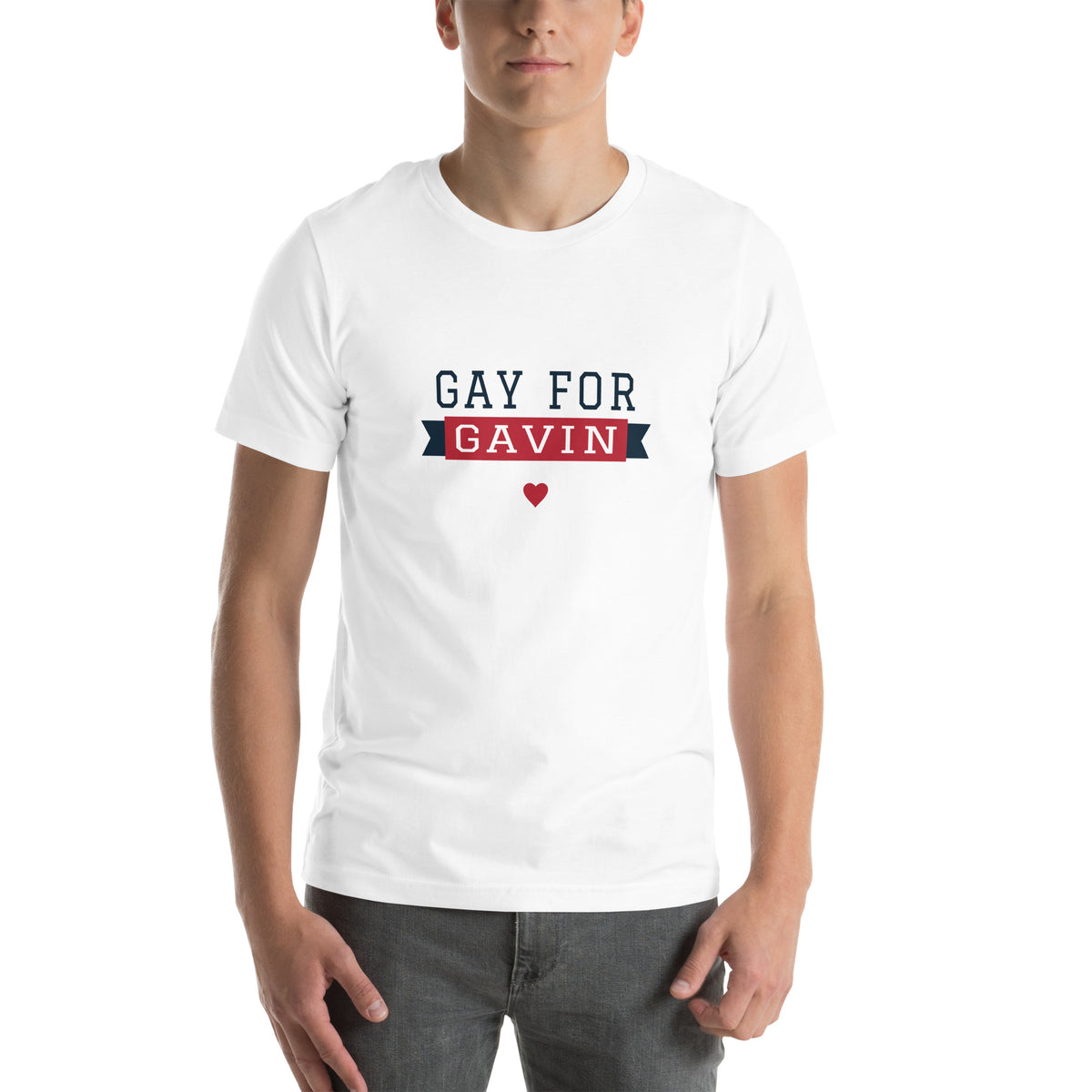 Gay for Gavin Ribbon Tee in White — front view, product mockup