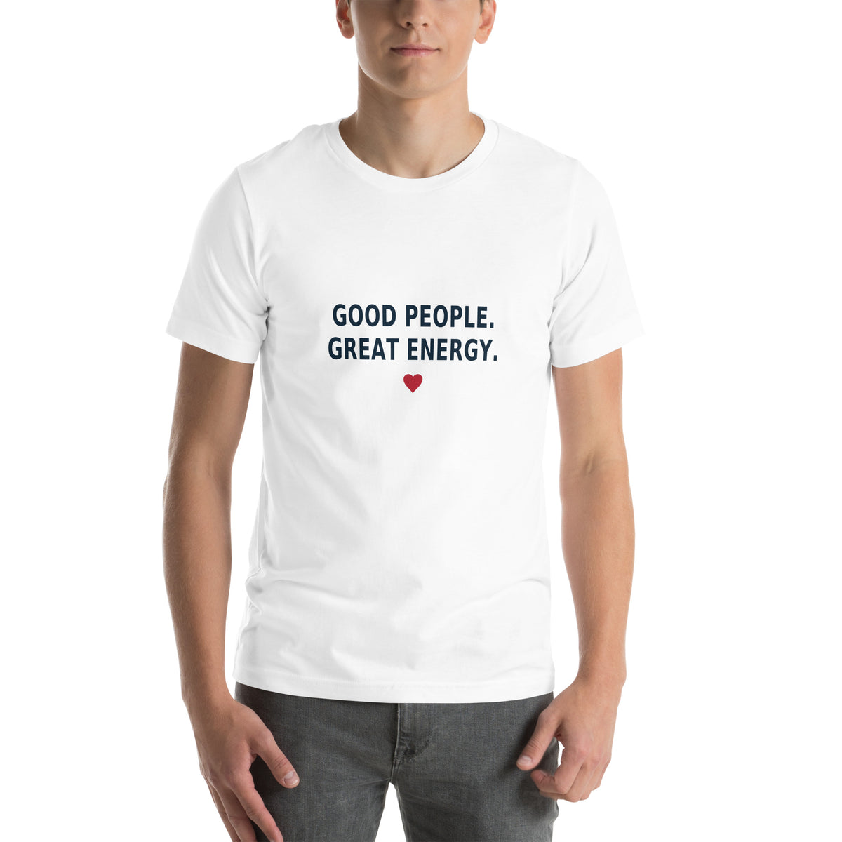 Good People Tee in White — front view, product mockup