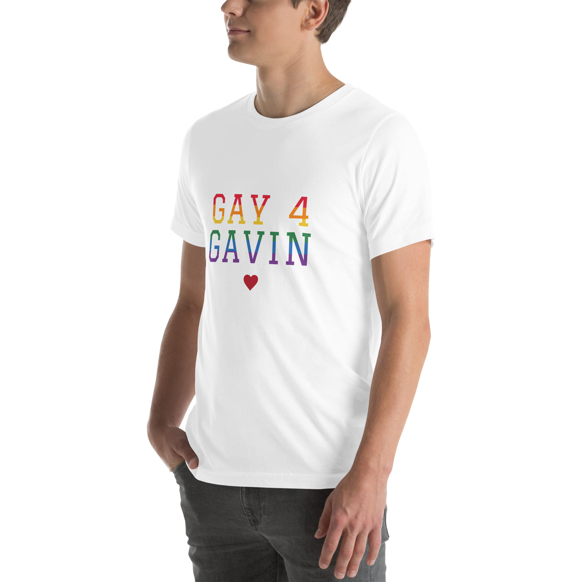 Rainbow Varsity Tee in White — left front view, product mockup